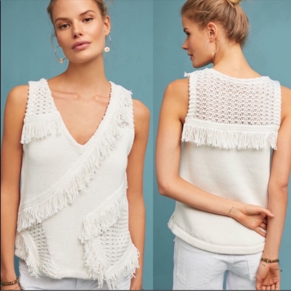 Anthropologie Postmark Fringe Silk Cotton Sweater Tank